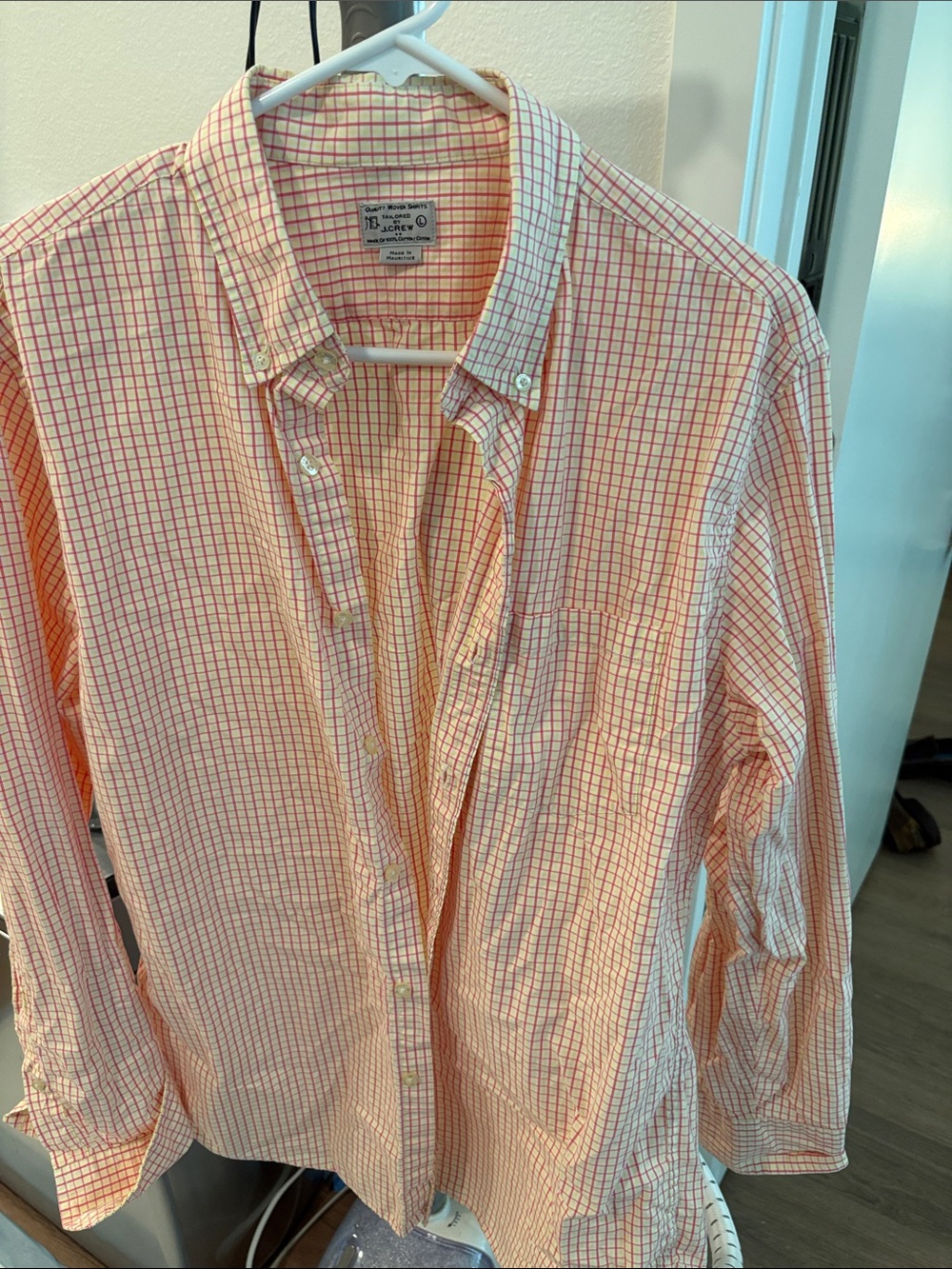 J. Crew Orange and White Checked Button-Down Shirt